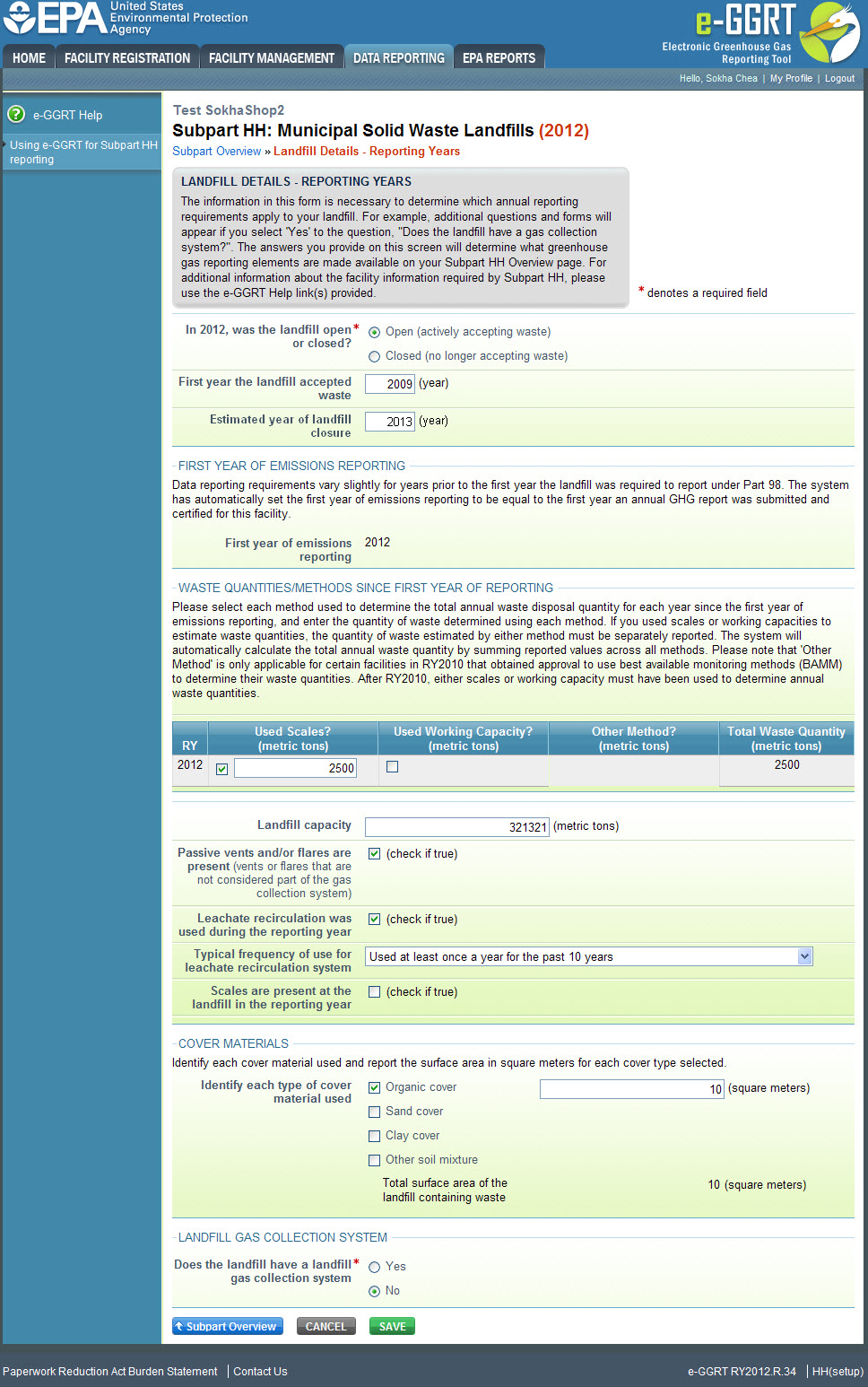 Subpart HH: Landfill Details - Historical Years